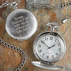 Herrington Engraved Silver Pocket Watch - such a great Valentine's Day gift idea for your boyfriend or husband! You can have it engraved with any message and his monogram - I love this idea! Unique Wedding Keepsakes, Personalized Retirement Gifts, Engraving Ideas, Groomsmen Gifts Personalized, Silver Pocket Watch, Personalized Watches, Watch Engraving, 75th Birthday, Awesome Gifts