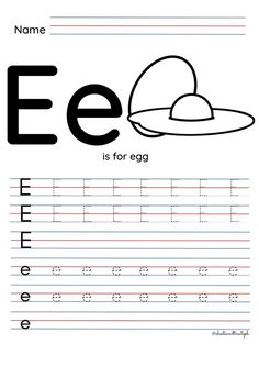 the letter e is for egg worksheet with an uppercase and lowercase