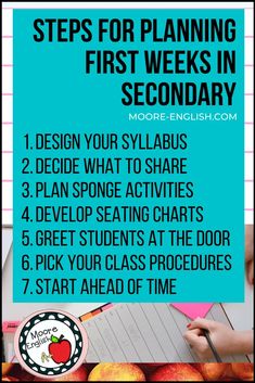 the steps to planning for first week in secondary school are shown with text overlay