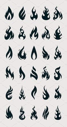 the different types of fire and flames logos are shown in black on a white background