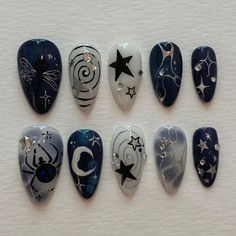 𓆩𐙚𓆪  #nails  ㅤ   ㅤ   ㅤ #fashion  #aesthetic ㅤ   ㅤ.        #coquette   #uñas ㅤ    .  ͏ ͏ ͏͏ ͏ㅤ Dark Nail Aesthetic, Nail Designs Grunge, Mystical Nails, Ongles Goth, Fairy Nail Art, Dark Blue Nails, Fake Nails Designs, Moon Nails