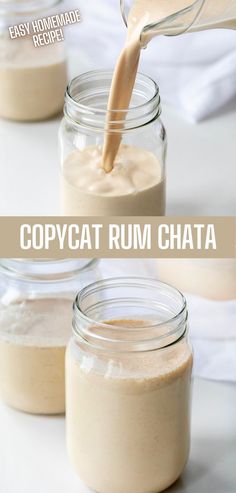 Homemade copycat rum chata being poured into a mason jar. Rum Simple Syrup, Rumchata Recipes Drink, New Years Eve Cocktails, Homemade Liqueur Recipes, Rumchata Recipes, Rum Chata, Homemade Alcohol, Creamy Cocktails, Homemade Liquor