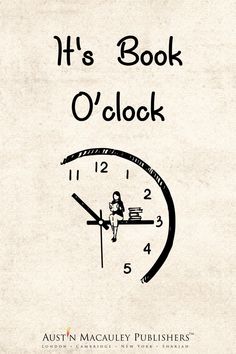 a clock with the words it's book o'clock written in black ink