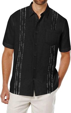 Black Men Date Night Outfit, Mens Guayabera Shirts, Cuban Guayabera, Sleeve Aesthetic, Mexican Style Dresses, Beach Tops Summer, Men Linen Shirt, Cuban Shirts, Muffin Tops