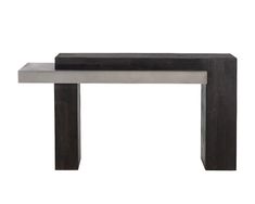 a black and white console table with two different sections on each side, one in the middle