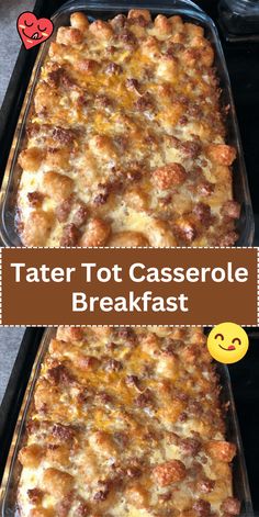 tater tot casserole is in the baking pan and has been cooked