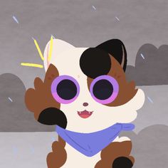 a cartoon cat with sunglasses on sitting in the rain