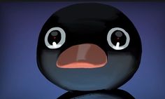 an animated black bird with big eyes