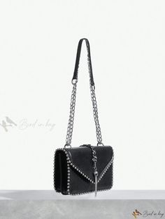 Bird in Bag - Luxe Black Punk Style Beaded Evening Purse Black Punk Evening Bags, Black Punk Style Evening Bags, Edgy Black Bag With Chain Detail, Black Gothic Party Bags, Black Studded Evening Bag, Edgy Party Bags With Chain Strap, Punk Party Bag With Rivets, Punk Style Party Bag With Rivets, Punk Style Party Bags With Rivets