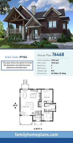 the floor plan for this modern house is shown in blue and white, with two levels to