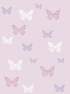 a pink and purple wallpaper with many butterflies in the air on top of it