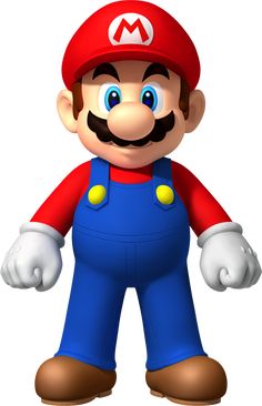 the mario bros character is wearing blue overalls and a red hat