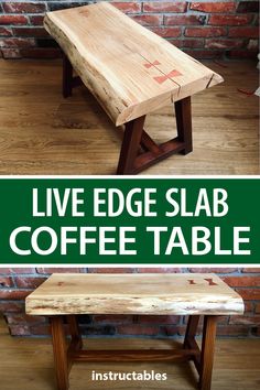 the live edge slab coffee table has been made from wood and is ready to be used for