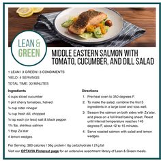 an advertisement for a salad with salmon and cucumber on it, including lemons