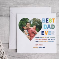 a father's day card with the words best dad ever and a heart shaped photo