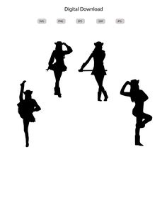 the silhouettes of people in different poses are shown, including one man and two women