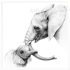 an elephant and its baby are depicted in this drawing