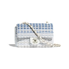 Mini Flap Bag - White & Blue - Cotton, Lambskin & Gold-Tone Metal - Default view - see full sized version Chanel Blue, Pack Bag, Chanel Spring