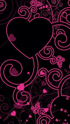 two hearts on a black background with pink swirls