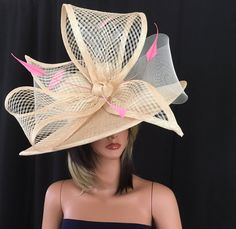 2017 collection.Natural beige wide brim hat Fashion Hat | Etsy Elegant Beige Straw Hat With Structured Crown, Elegant Beige Top Hat For Party, Elegant Church Hats With Pinched Crown, Elegant Beige Mini Hats For Church, Beige Fitted Wedding Hat, Elegant Adjustable Straw Hat, Fitted Beige Wedding Hat, Beige Brimmed Straw Hat For Wedding, Beige Wide Brim Boater Hat For Evening