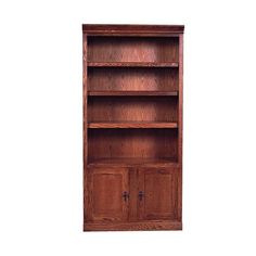 a wooden bookcase with two doors on each side