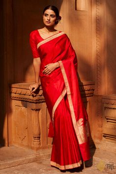 "\nSindhoora\nSimple yet classic! An elegantly woven satin silk saree that is perfect for any occasion.\u00a0A mesmerising silken weave with a beautiful and unfussy Kadhua border and aanchal adorned with dainty koniya motifs.\n\n\n\nColor\u00a0-\u00a0A\u00a0stunning\u00a0shade of\u00a0deep\u00a0Red\n\nTechnique\u00a0-\u00a0An enduring Kadwa weave. The elaborate and laborious Kadwa (Kadhua) technique involves hand-weaving each motif separately. It takes longer on the handloom, but makes a more ro Red Satin Saree, Alternative Fashion Grunge, South Indian Bride Saree, Satin Silk Saree, Saree Wearing Styles, Indian Fashion Saree, Satin Saree, Red Saree, Elegant Saree