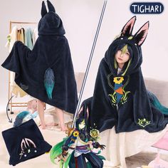 Anime Game Genshin Impact Cosplay Cloaks are soft and comfy. Wearing this well-designed, high-quality home wear keeps you warm and engaged into the game. Pick your favorite character among the choices of Hu Tao, Alhaitham, Nahida, Kaeya, Wanderer, Tighari and Many Leaves. All capes come with eye-catching hoodies. The cloaks are for unisex and perfect for party or gathering with different themes. They are also Flannel Blankets or Plush Sleepwear. Kawaii Long Sleeve Costumes For Cosplay Events, Winter Anime Cosplay Costume With Hood, Winter Hooded Anime Cosplay Costume, Kawaii Long Sleeve Cosplay Costume For Halloween, Anime Style Hooded Cosplay Costume, Black Anime Costume For Winter, Harajuku Long Sleeve Anime Costume, Winter Themed Cosplay Costume, Harajuku Style Long Sleeve Anime Costume