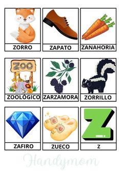 an animal alphabet with pictures of different animals and their names in english or spanish language