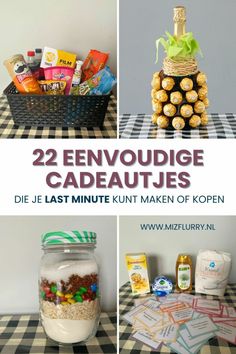 four pictures with the words, 22 envoidige cadeauies die last minute knit maken of kopen