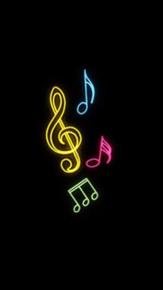 neon music notes on a black background