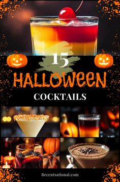 halloween cocktails and drinks with sprinkles, pumpkins and jack - o'- lanterns