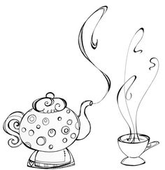 a teapot and cup with steam coming out of it