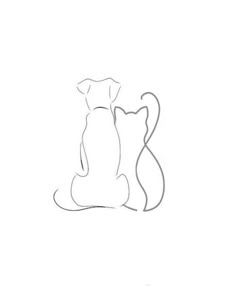 a drawing of a cat sitting on the ground