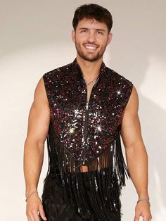 Disco Cowboy Men, Cowboy Men, Men Waistcoat, Chaleco Casual, Men's Waistcoat, Fringe Vest, Concert Fits, Casual Vest, Suit Separates