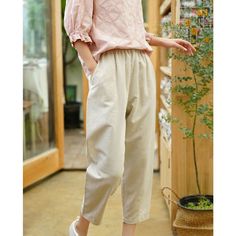 Loose Casual Carrot Pants Fabric: 52% Linen+48% Cotton Size: S, M, L, XL Multiple Color Selections: White, Apricot  Season: Spring, Fall, Summer Dance Pants Hip Hop, Carrot Pants, Dance Pants, Pants Fabric, Tactical Pants, Skirt Belt, Solid Color Shirt, Outdoor Jacket, Pullover Shirt