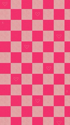 pink and white checkered wallpaper with hearts on the bottom right corner, in two different colors