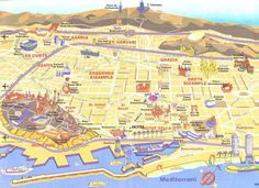 a map of the city of barcelona, spain with all its major landmarks and attractions