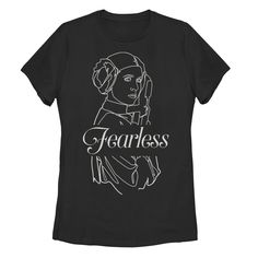 a black t - shirt with the words fearless on it and an image of a woman's face