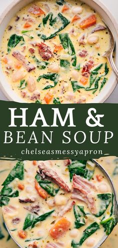 Ham and Bean Soup Leftover Thanksgiving Ham Soup, Soups With Leftover Ham, Leftover Holiday Ham Recipes, Uses For Leftover Ham, Ham And Spinach Recipes, Ham Broth Recipes, Ham Soup Recipes Leftover, Dinner Recipes With Ham, Leftover Ham Recipe