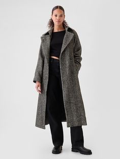 Double-Breasted Herringbone Belted Trench Coat Herringbone Wool Coat, Fit Aesthetic, Herringbone Coat, Outfits For Fall, Black Herringbone, Fits Aesthetic, Wardrobe Wishlist, Jeans Outfits, Belted Trench Coat