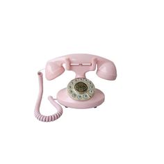 an old fashioned pink phone on a white background