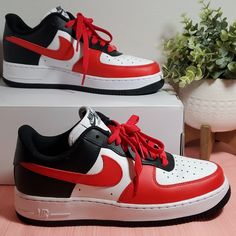 Nike Air Force 1 Low By You Unisex Mens Sz 7 = Womens 8.5 (25 Cm) / Ct7875 994 Red White Black Please Note New With Box Missing Lid Price Won't Be Discussed In The Comments All Red Nike Shoes, Air Max 90 Grey, Red Nike Shoes, Black Air Force 1, Air Force One Shoes, Shoes Nike Air Force, White Athletic Shoes, Nike Free Flyknit, 2024 Halloween