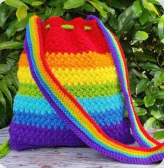 Crochet Accessories Handbags, Crochet Rainbow Purse, Rainbow Crochet Bag, Crochet Purses And Bags Patterns Free, Pride Crochet Patterns, Rainbow Knitting, Pride Crochet, Crossbody Bag Crochet