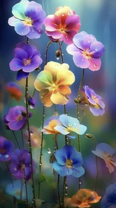 colorful flowers with water droplets on them