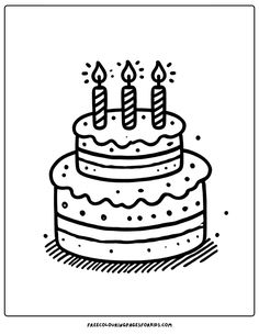 free kids coloring page featuring a scrumptious birthday cake with candles on top Animated Cake Drawing, Cute Birthday Cake Drawing Easy, Bday Cake Drawing, Simple Cake Drawing, Birthday Cake Doodle, Cake Drawing For Kids, Cute Cake Drawing, How To Draw Cake, Cake Drawing Easy