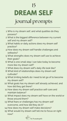 a green poster with the words dream self journal written in black and white on it