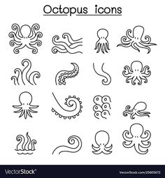 octopus icons set on white background