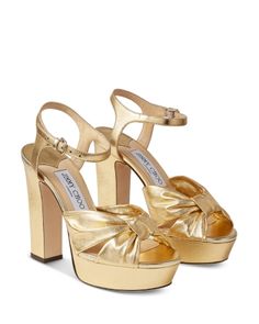 Jimmy Choo Women's Heloise 120 Platform High Heel Sandals Jimmy Choo Gold, Evening Heels, Gold Platforms, Metallic Look, Leather Platform Sandals, Platform High Heels, Gold Heels, Jimmy Choo Shoes, Sandals For Sale