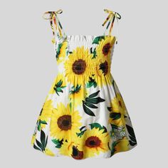 Nwt Girl Sun Dress Brand Patpat Multiple Sizes 12-18m 18-24m 2-3y White With Sunflowers Self Tie Straps Light Material Bundle For Great Discount 2 For 25 3 For 33 B1 Strappy Sundress, Flower Sundress, Sundress Summer, Comfortable Chic, Casual Sundress, Girls Casual Dresses, Princess Inspired, Beach Trips