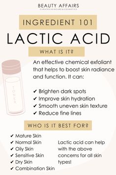 Acids For Skincare, Lactic Acid Benefits, Beauty Affairs, Acids For Skin, Chemical Exfoliant, Koleksi Makeup, Esthetician Marketing